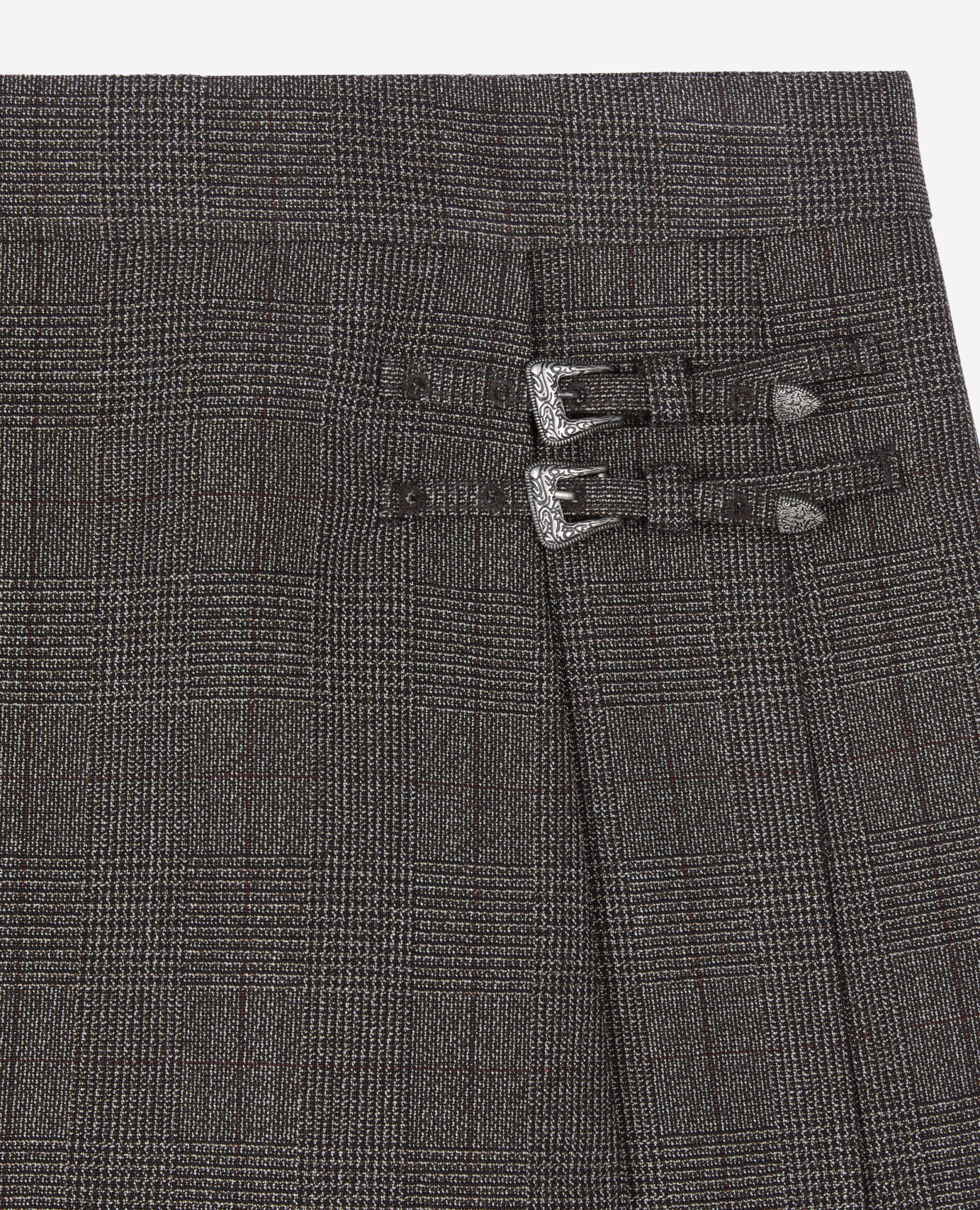 Prince of Wales short pleated wool wrap skirt, BROWN, hi-res image number null