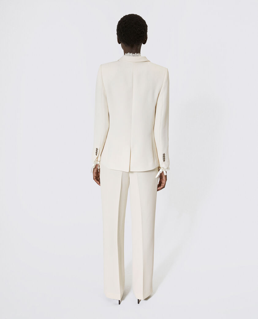 The Kooples FEMME OFF WHITE veste tailleur avec bande dentelle &eacute;crue