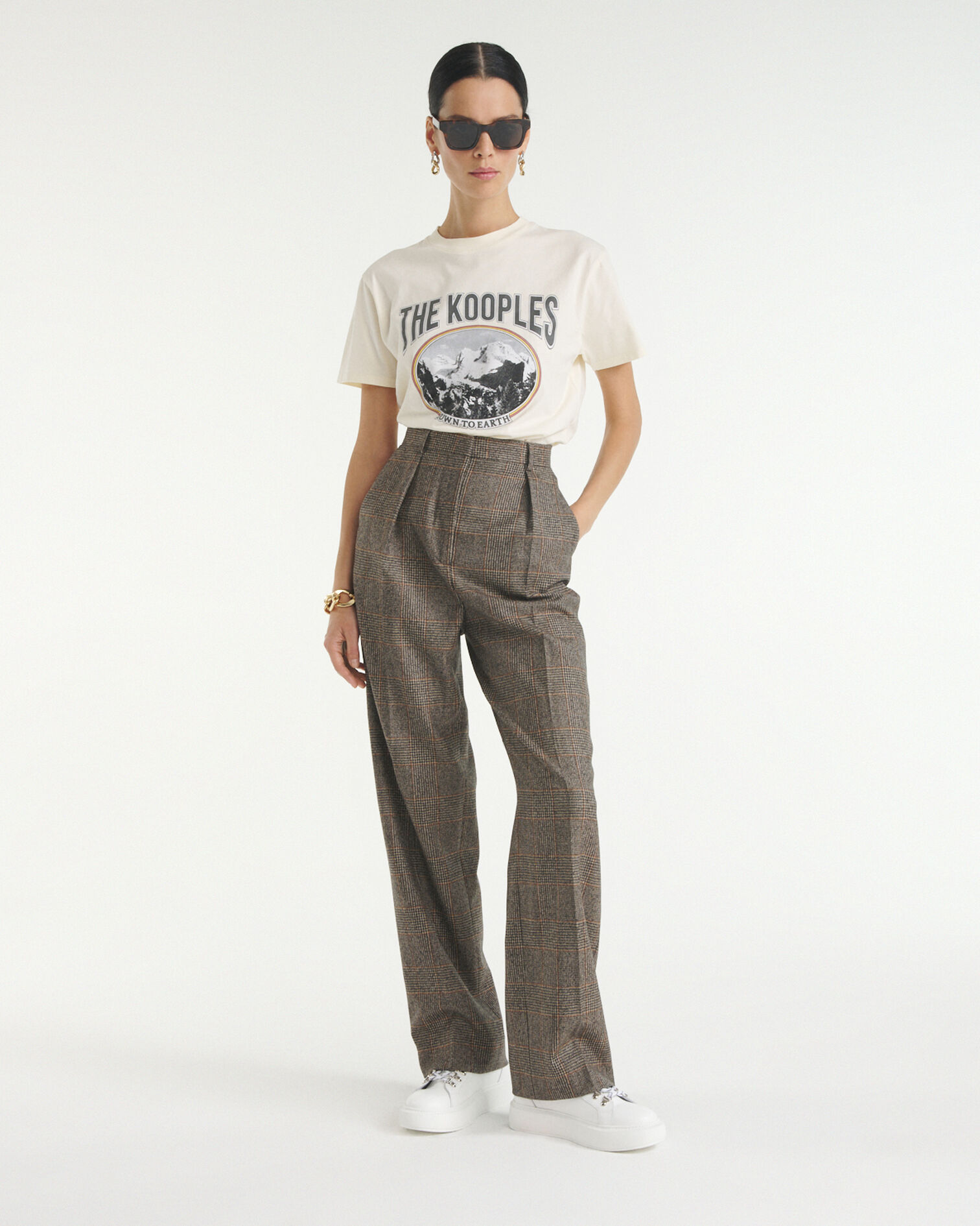 Ecru cotton printed T-shirt with mountain, ECRU, hi-res image number null