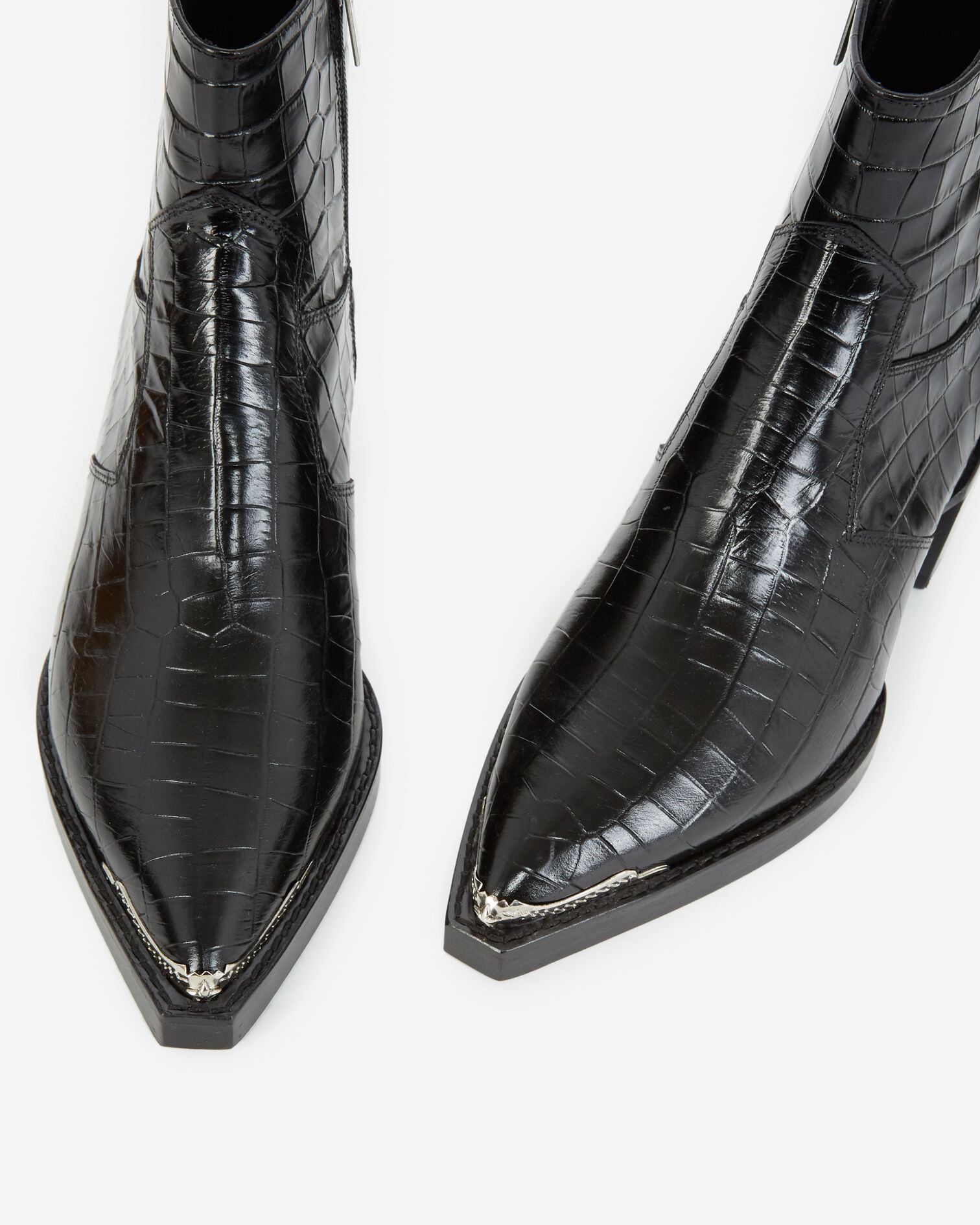 Bottines noires cuir façon croco, BLACK, hi-res image number null