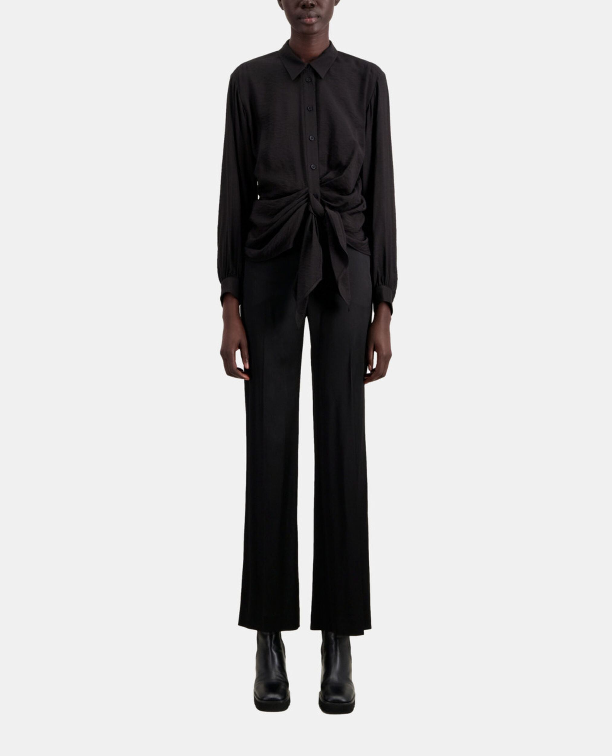 Black shirt with draped effect, BLACK, hi-res image number null