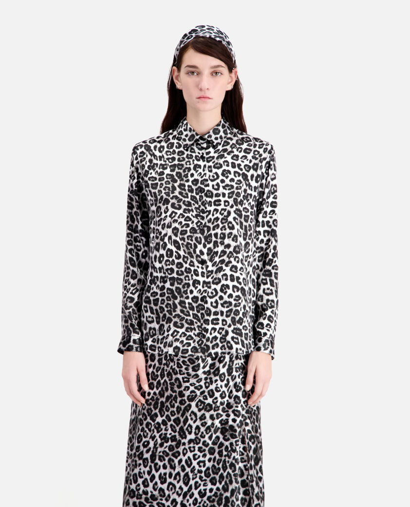 The Kooples FEMME BLACK WHITE LEOPARD chemise imprimée en soie