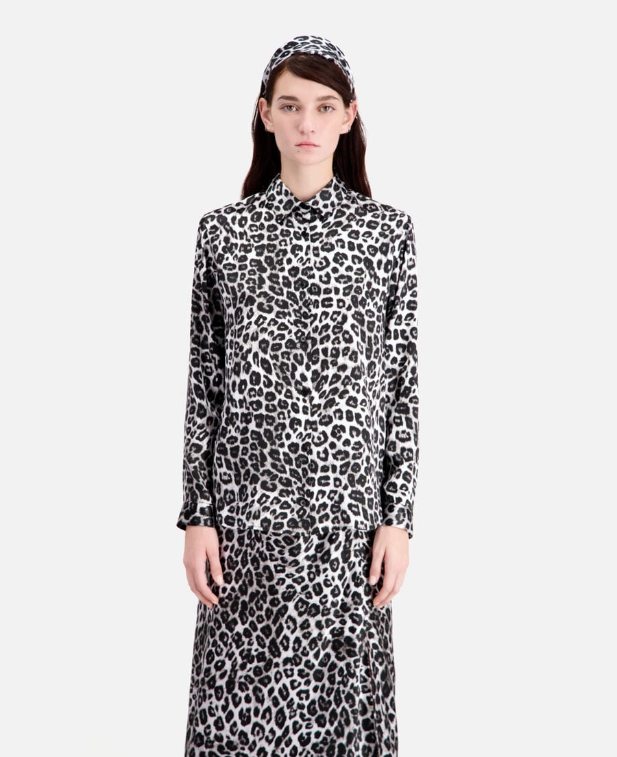 The Kooples DAMEN BLACK WHITE LEOPARD seidenhemd mit print