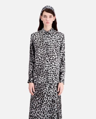 The Kooples DAMEN BLACK WHITE LEOPARD seidenhemd mit print