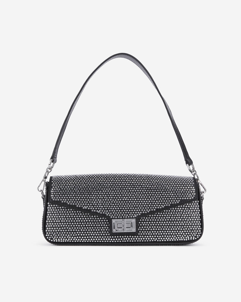 The Kooples FEMME BLACK pochette avec strass en fibre nylon noire