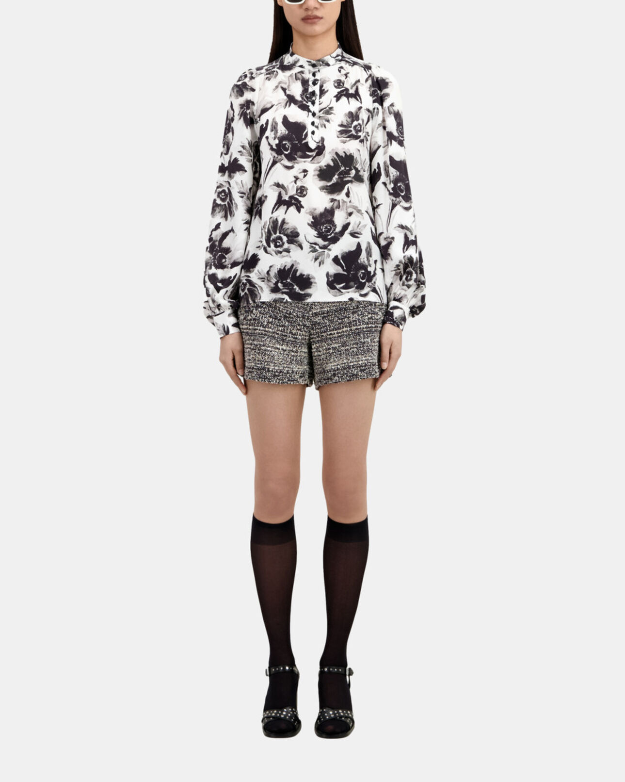 The Kooples WOMEN BLACK WHITE printed top with buttoning