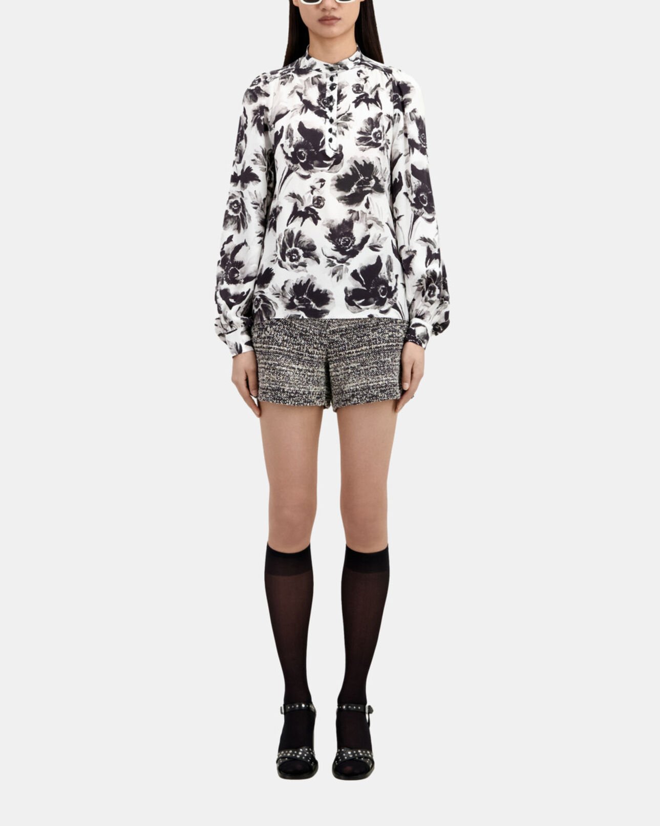 The Kooples WOMEN BLACK WHITE printed top with buttoning