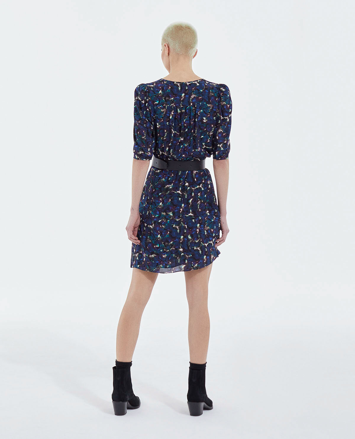 Robe courte bleue imprim e portefeuille The Kooples France