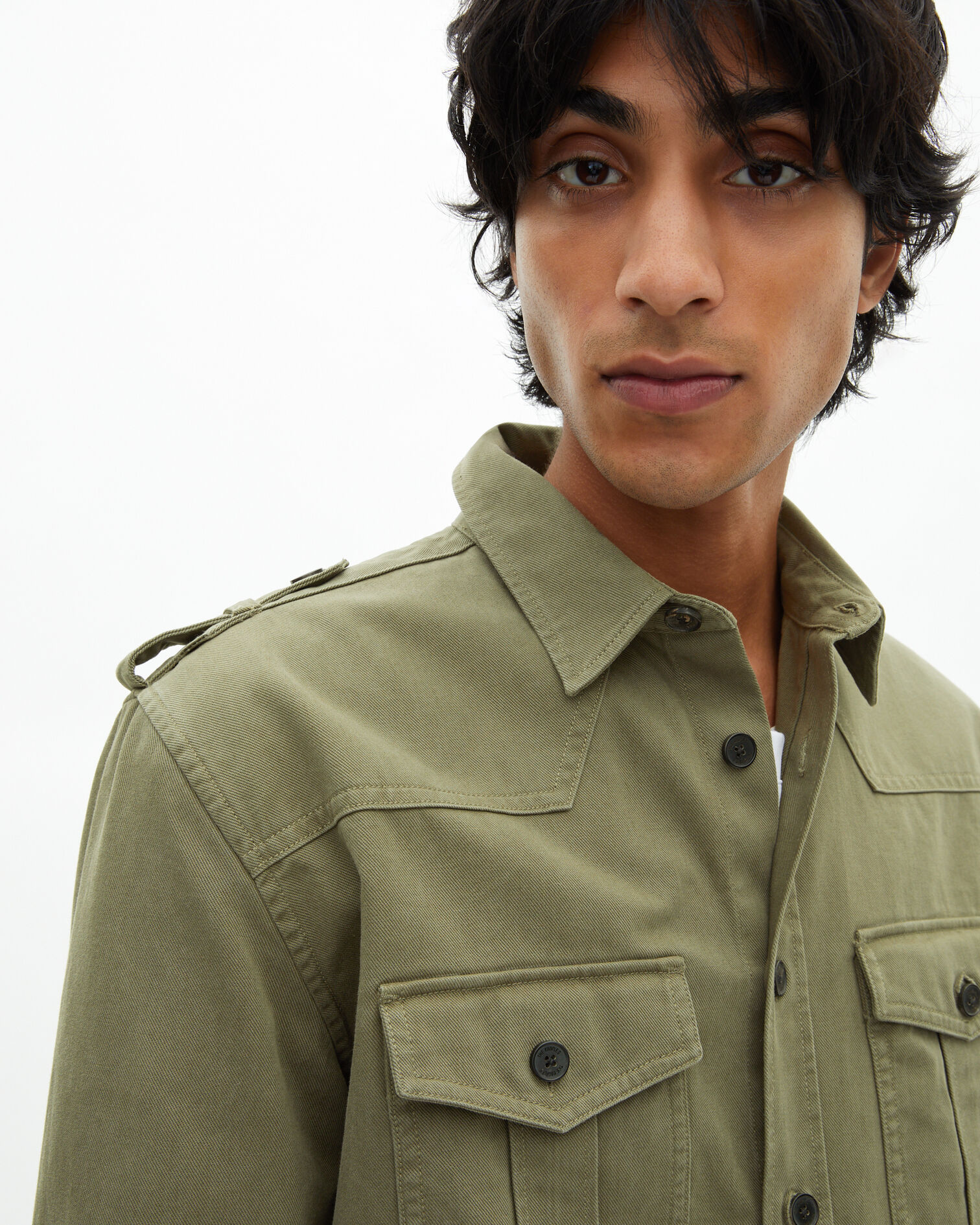 Khaki officer style overshirt, OLIVE NIGHT, hi-res image number null