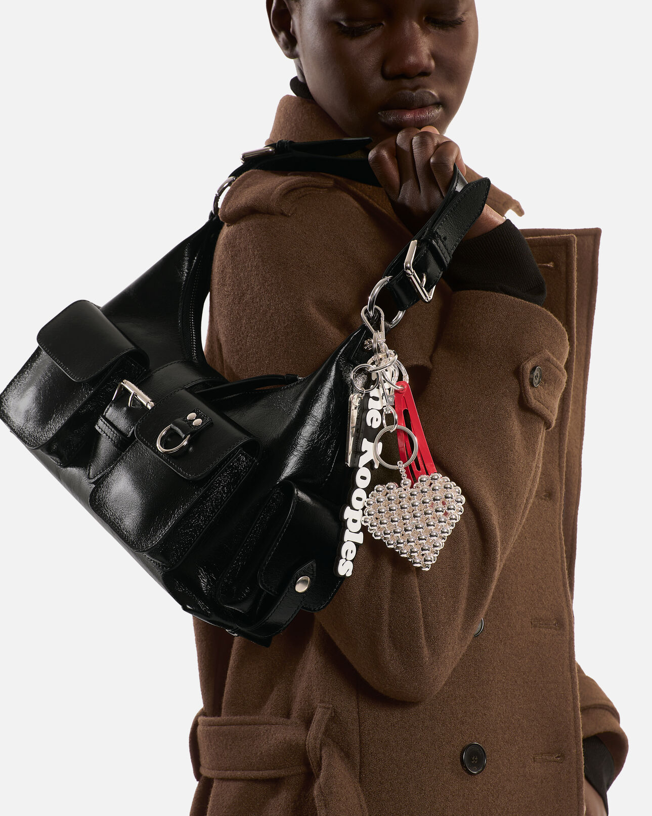 The Kooples WOMEN WHITE black and white logo bag charm