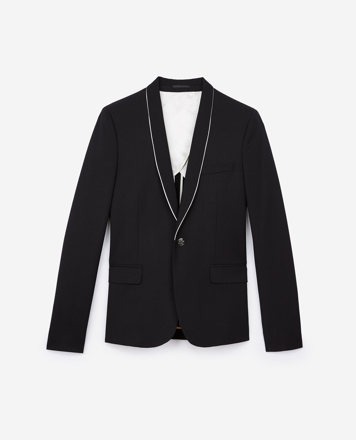 Black blazer deals with white piping