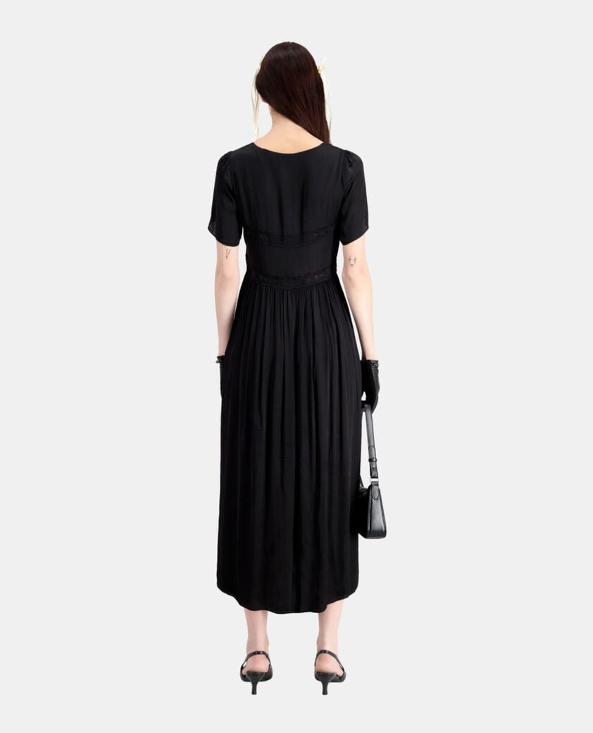 The Kooples DAMEN BLACK langes, schwarzes kleid mit spitzendetails