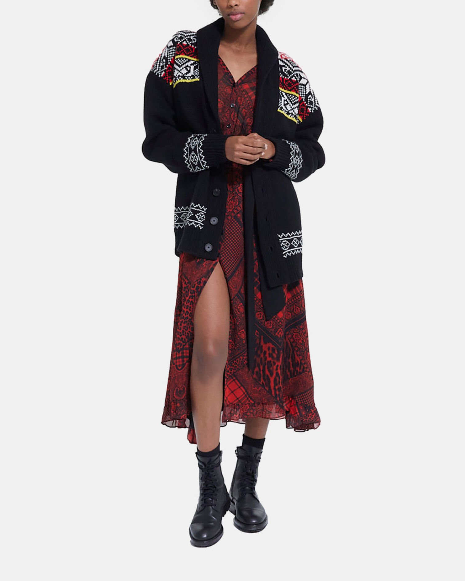Patterned wool cardigan, BLACK / RED / YELLOW, hi-res image number null
