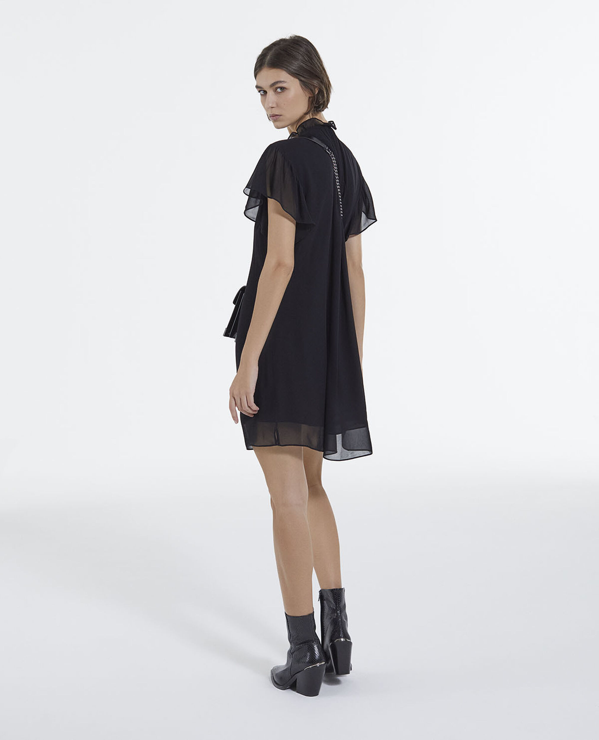 Short semi-sheer straight dress, BLACK, hi-res image number null