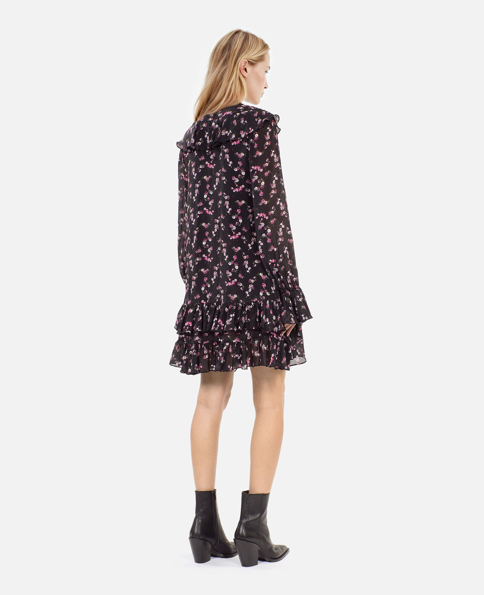 The Kooples MUJER BLACK vestido corto volantes estampado floral