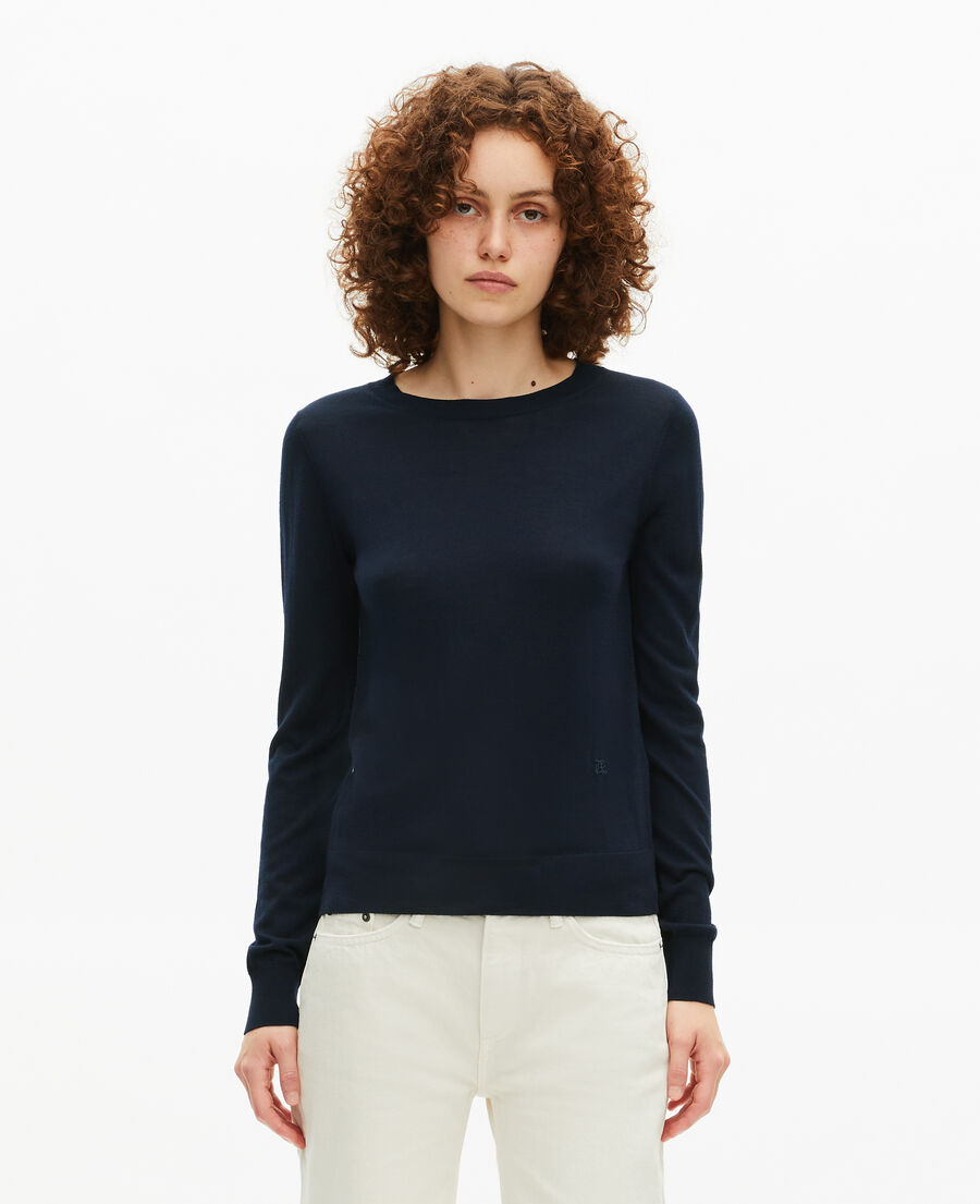 The Kooples WOMEN NAVY round-neck sweater in navy merino wool