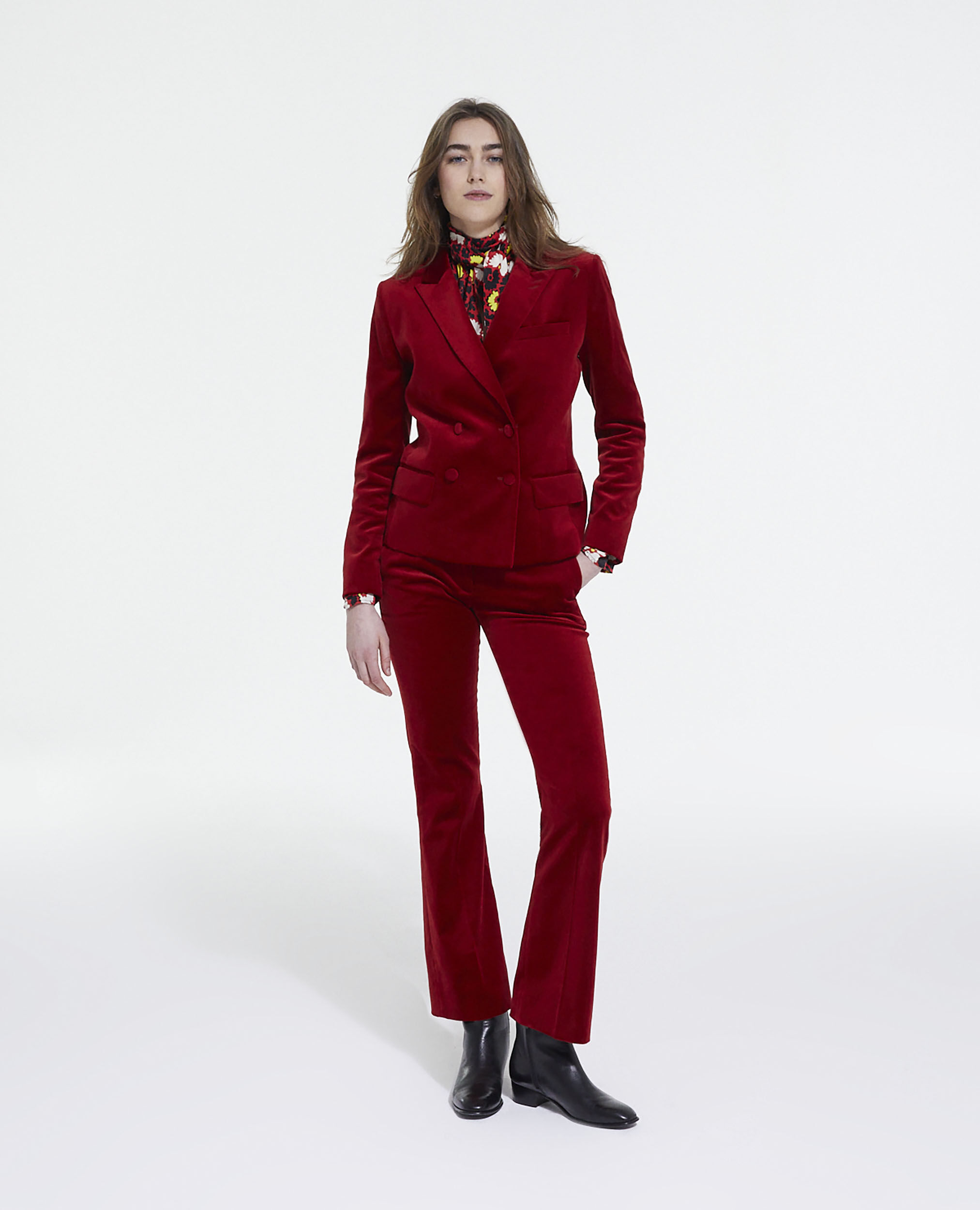 Red velour suit jacket top