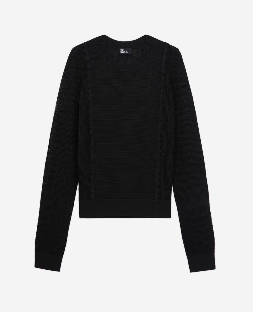 The Kooples FEMME BLACK pull noir en maille ajourée