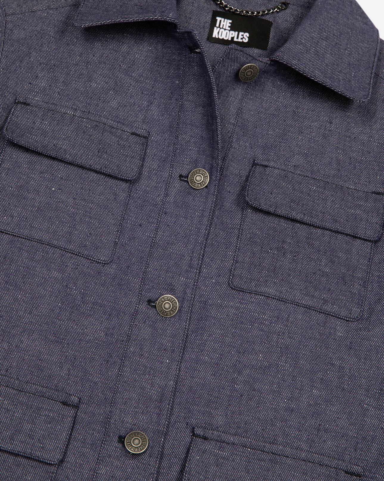 The Kooples WOMEN BLUE short jacket in blue cotton and linen