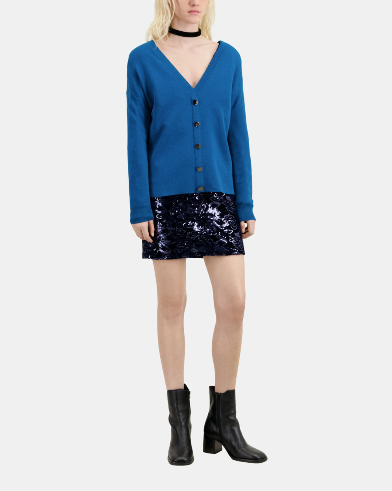 The Kooples WOMEN MEDIUM BLUE blue sweater with buttoning on the back