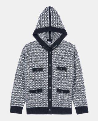 The Kooples FEMME BLACK / WHITE cardigan &agrave; capuche en tweed noir et blanc