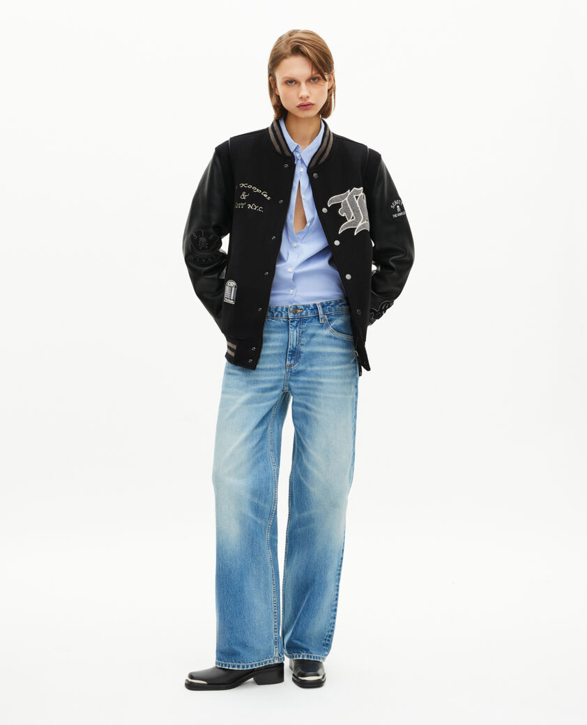 The Kooples WOMEN BLACK the kooples x schott nyc black leather varsity jacket