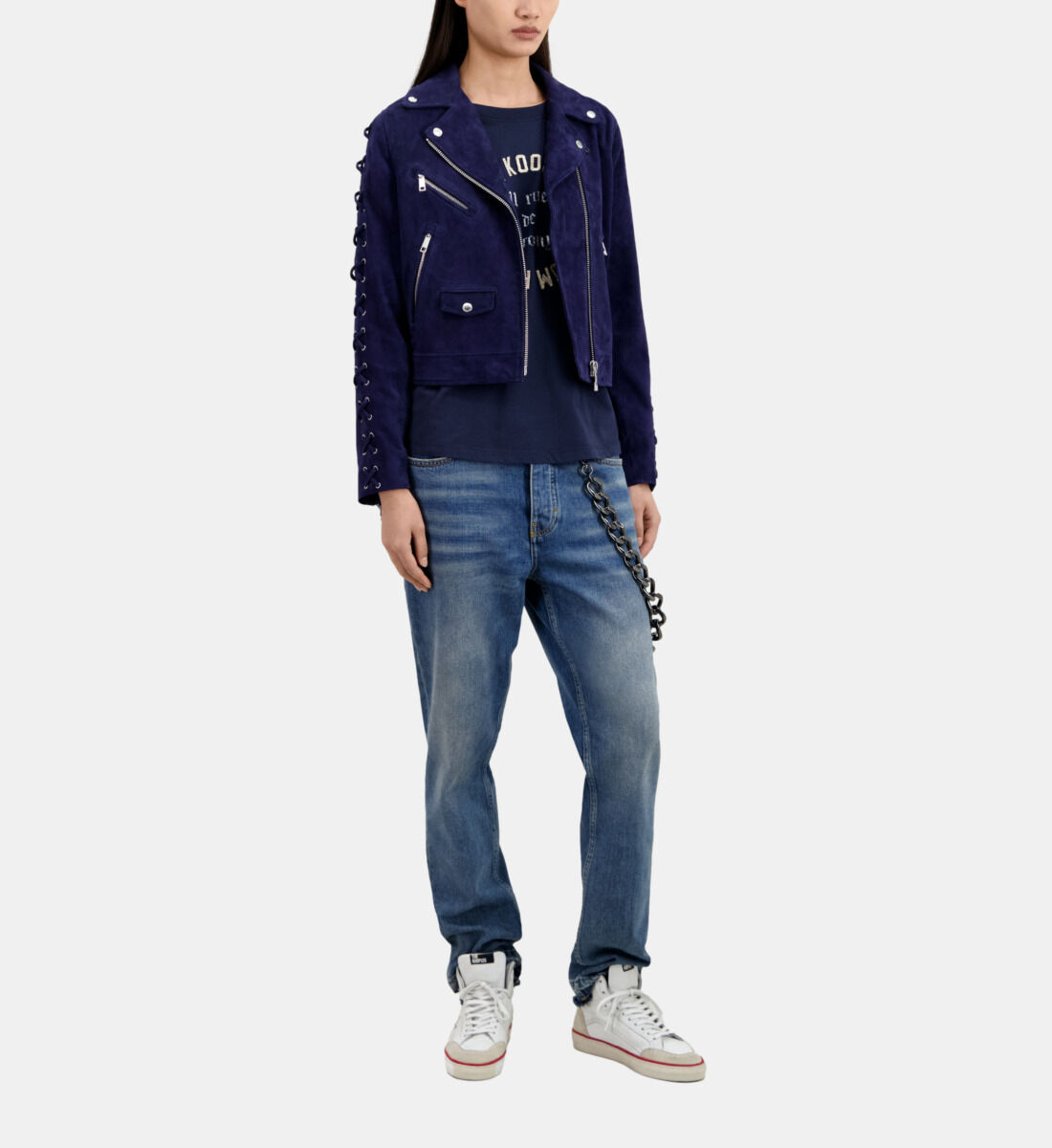 Navy blue deals leather jacket womens