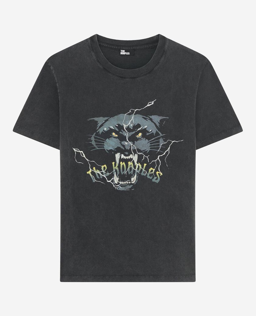 The Kooples H BLACK WASHED t-shirt with black panther screen print