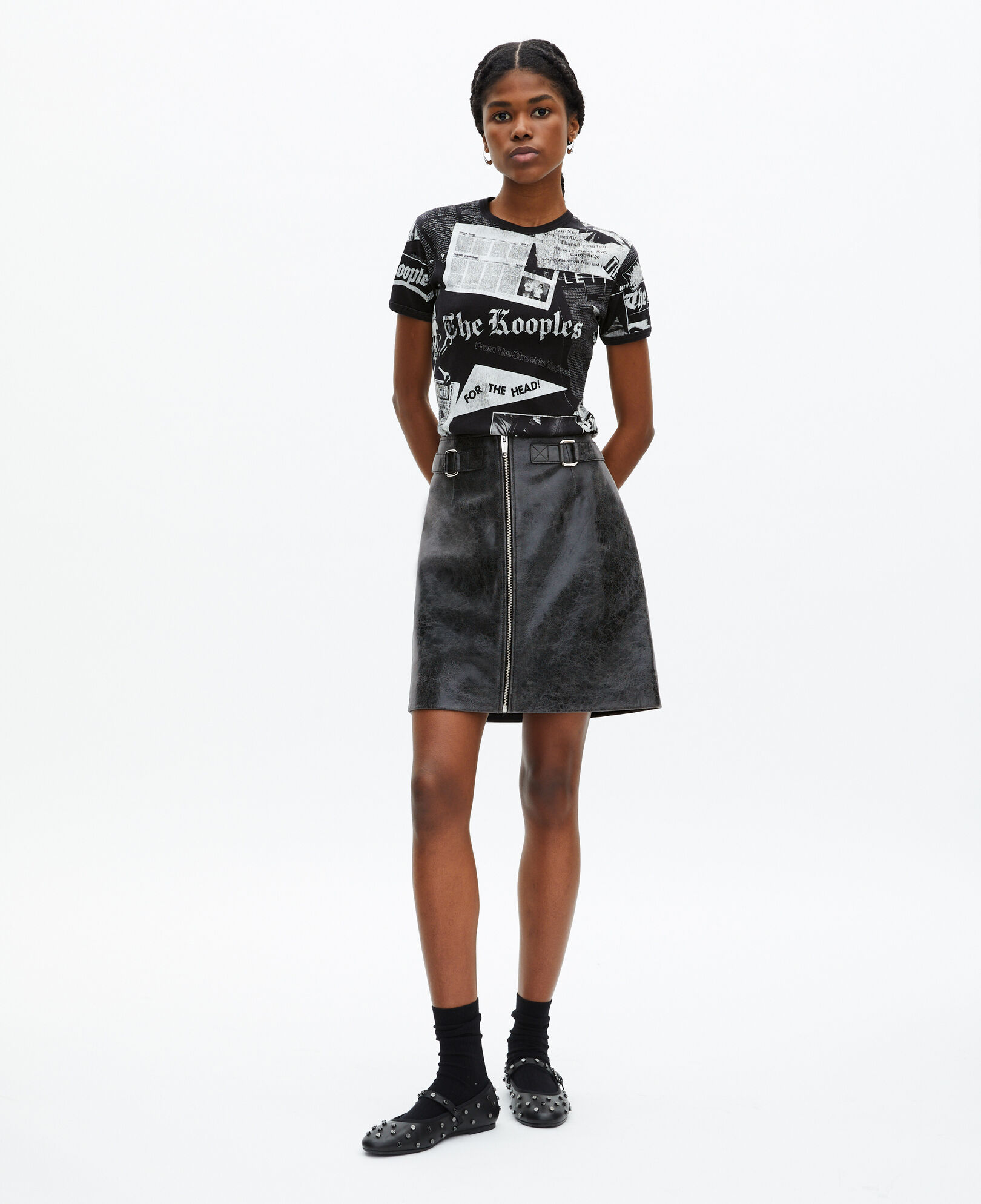 The Kooples WOMEN BLACK WASHED t-shirt with black and white screen printing