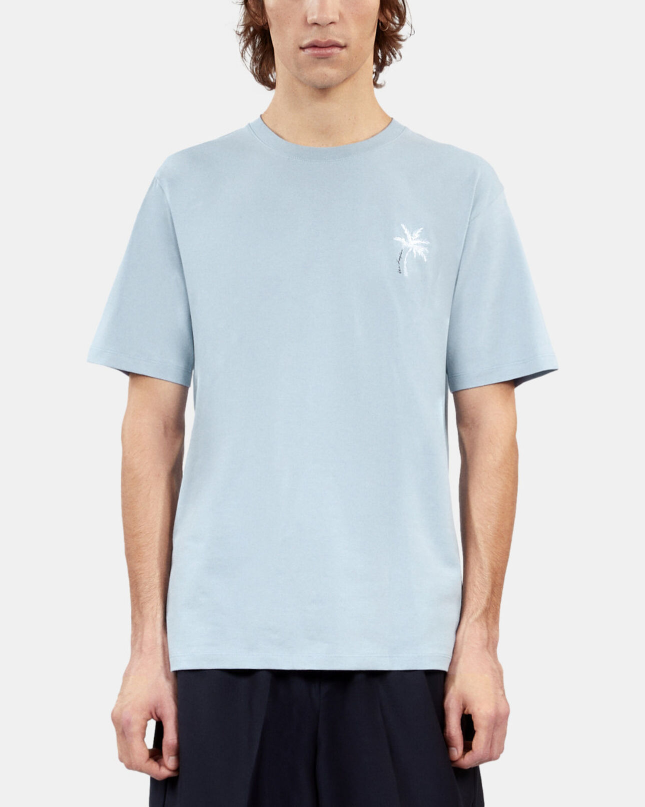 The Kooples HERREN LAVENDER himmelblaues t-shirt mit palmen-stickerei