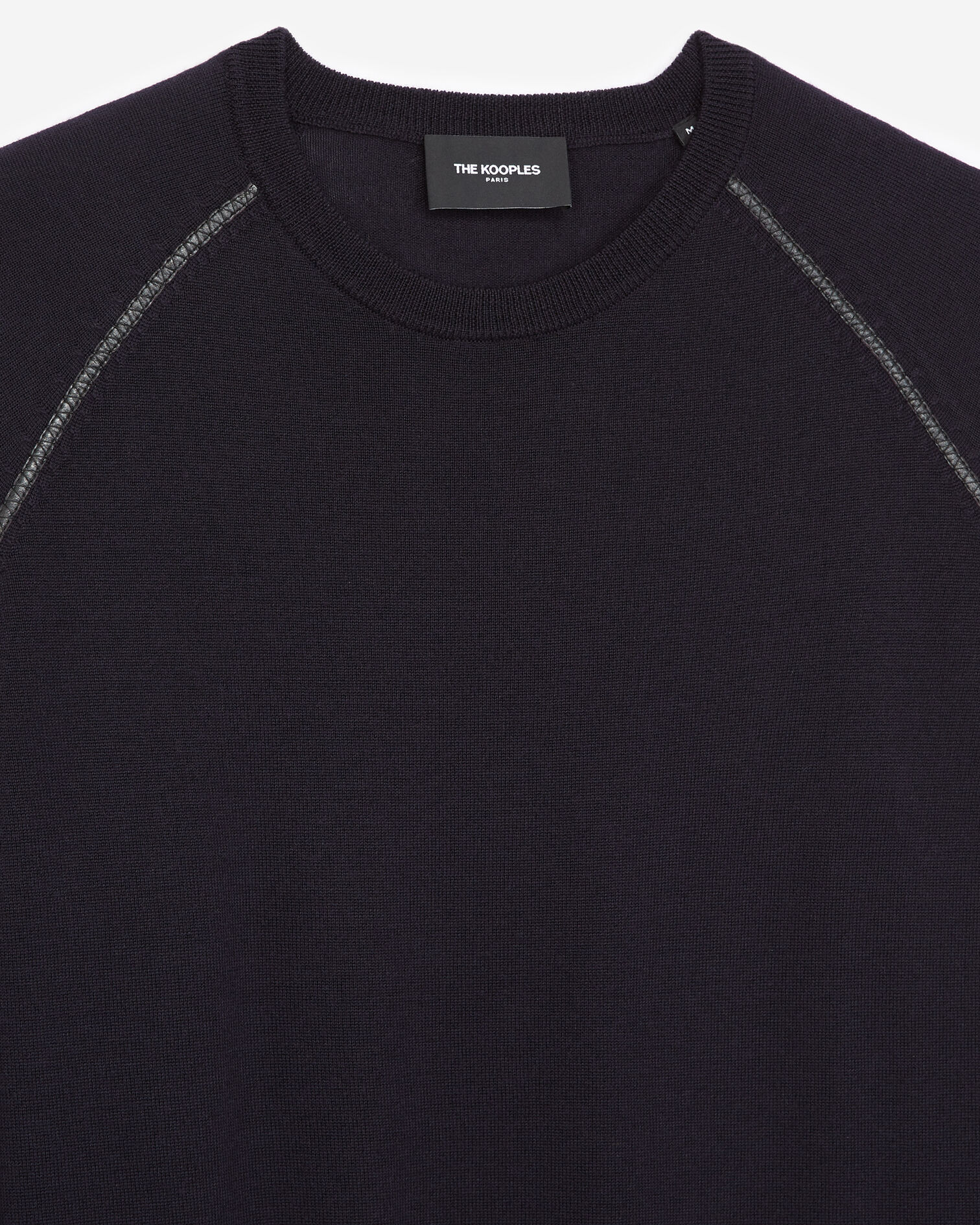 Pull laine bleu marine à détail cuir, DARK NAVY, hi-res image number null