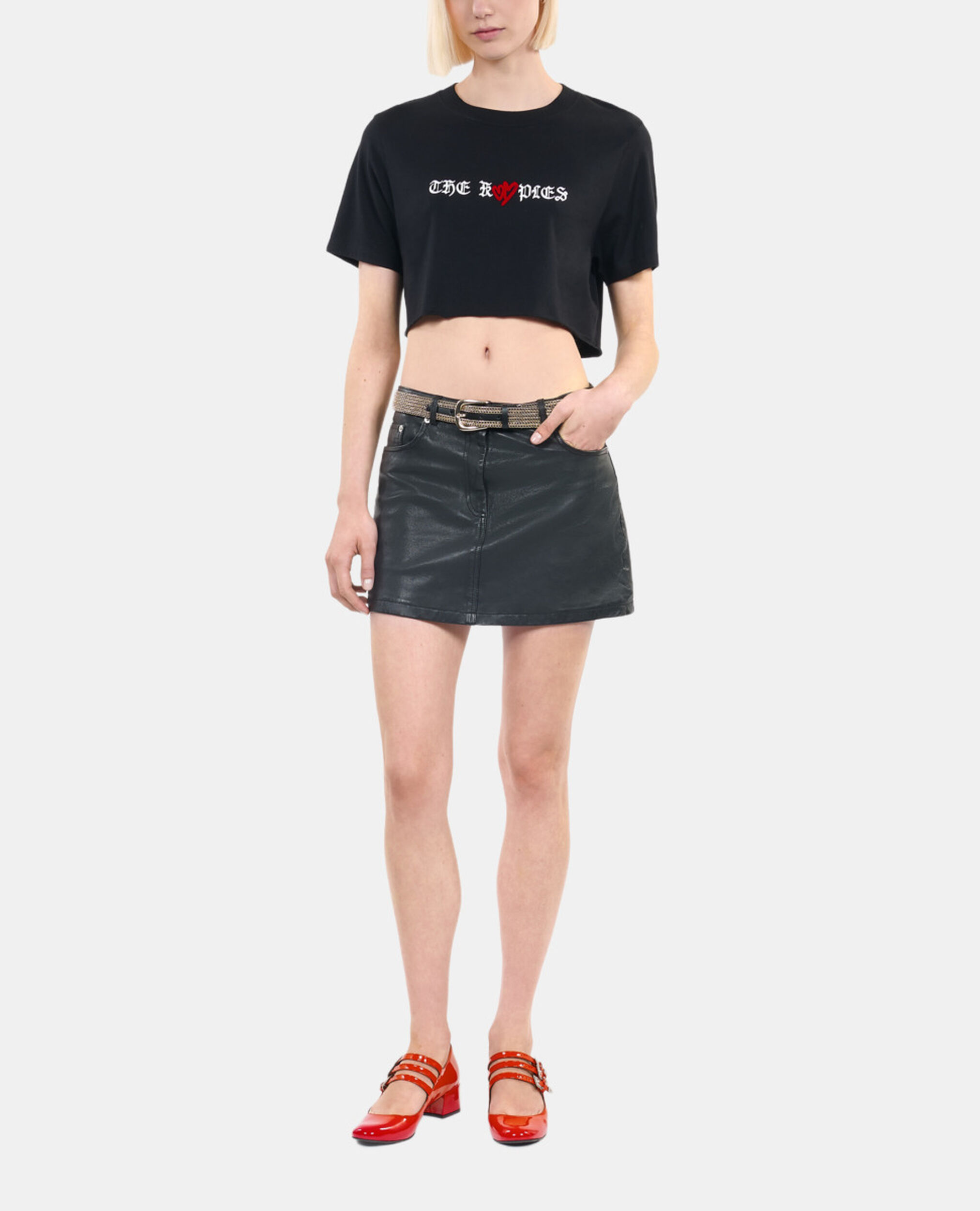 Camiseta negra con serigrafía Twin hearts, BLACK, hi-res image number null