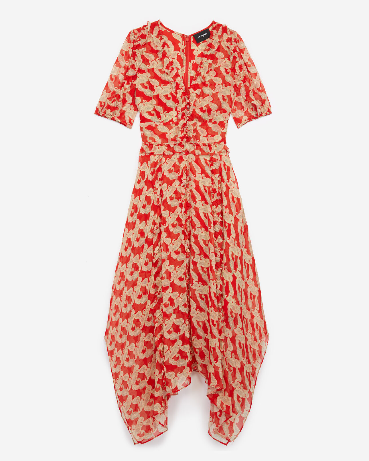 The Kooples FEMME RED / ECRU robe longue imprimée rouge à volants
