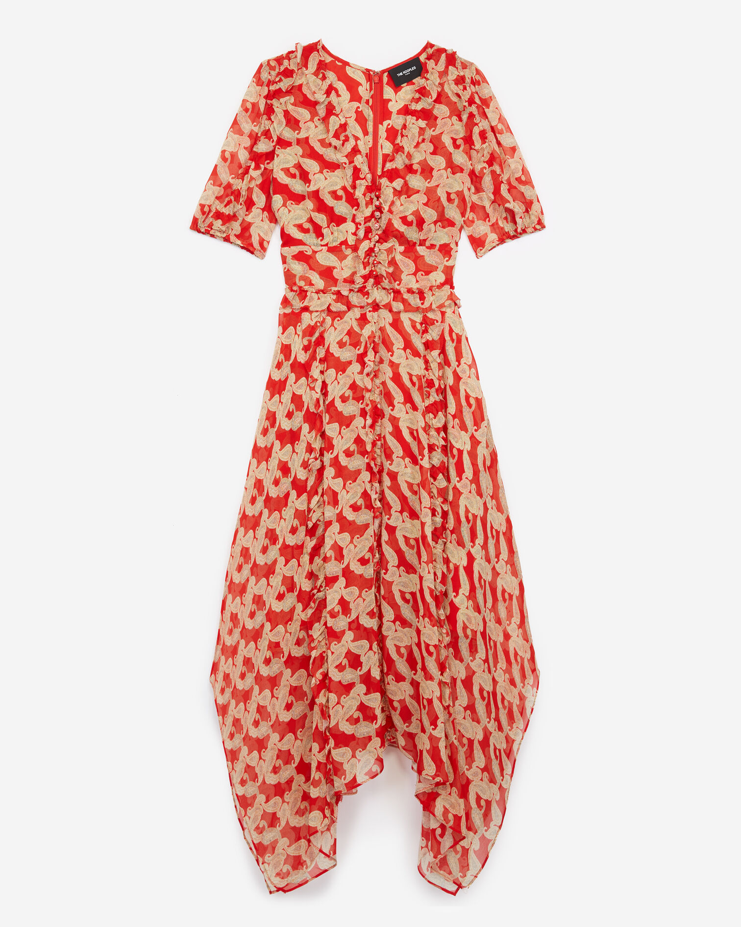 Robe longue imprimée rouge à volants, RED / ECRU, hi-res image number null