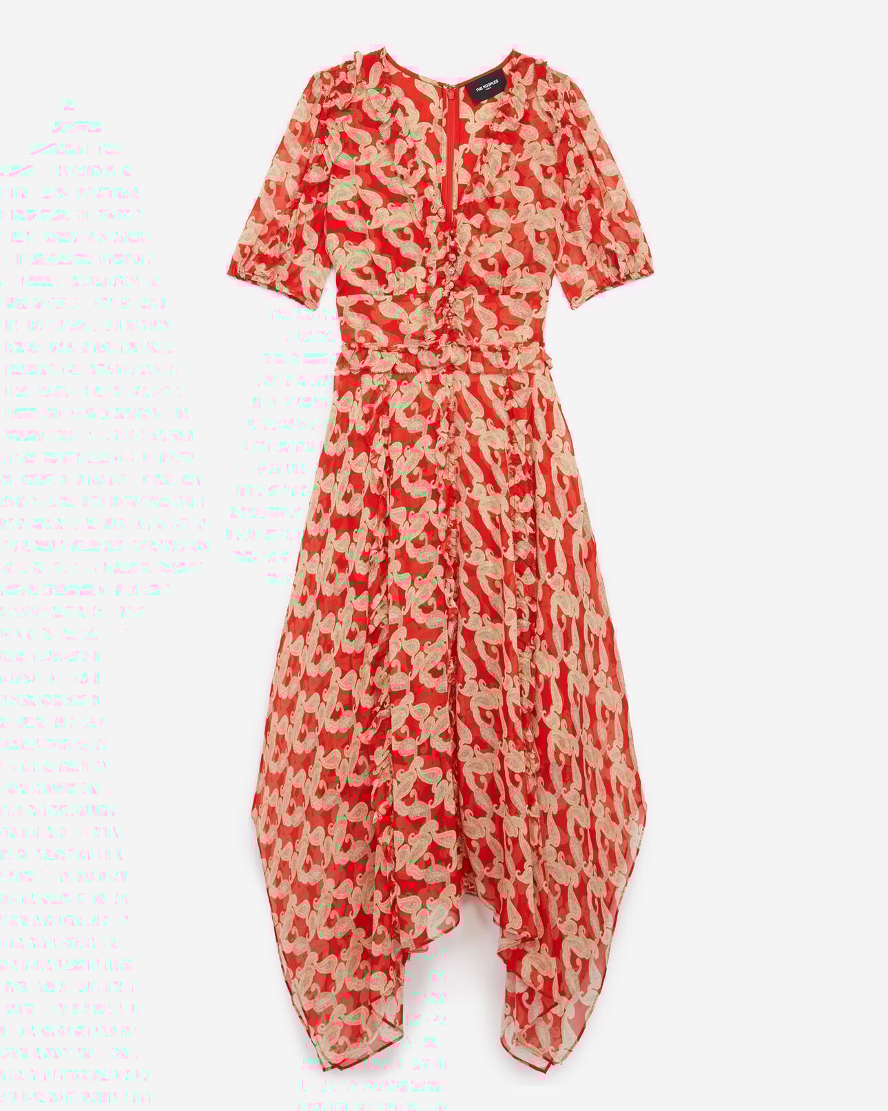 The Kooples FEMME RED / ECRU robe longue imprimée rouge à volants