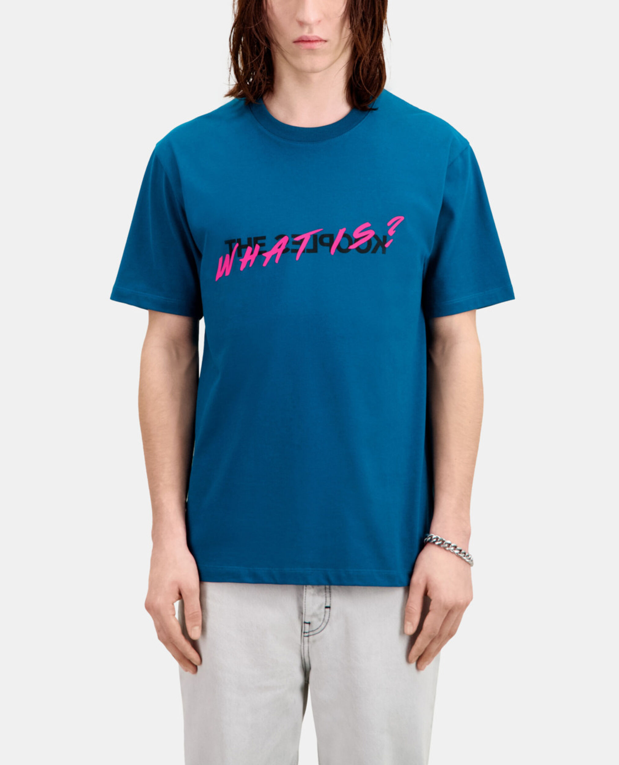 Blaues T-Shirt Herren mit „What is“-Schriftzug, MEDIUM BLUE, hi-res image number null