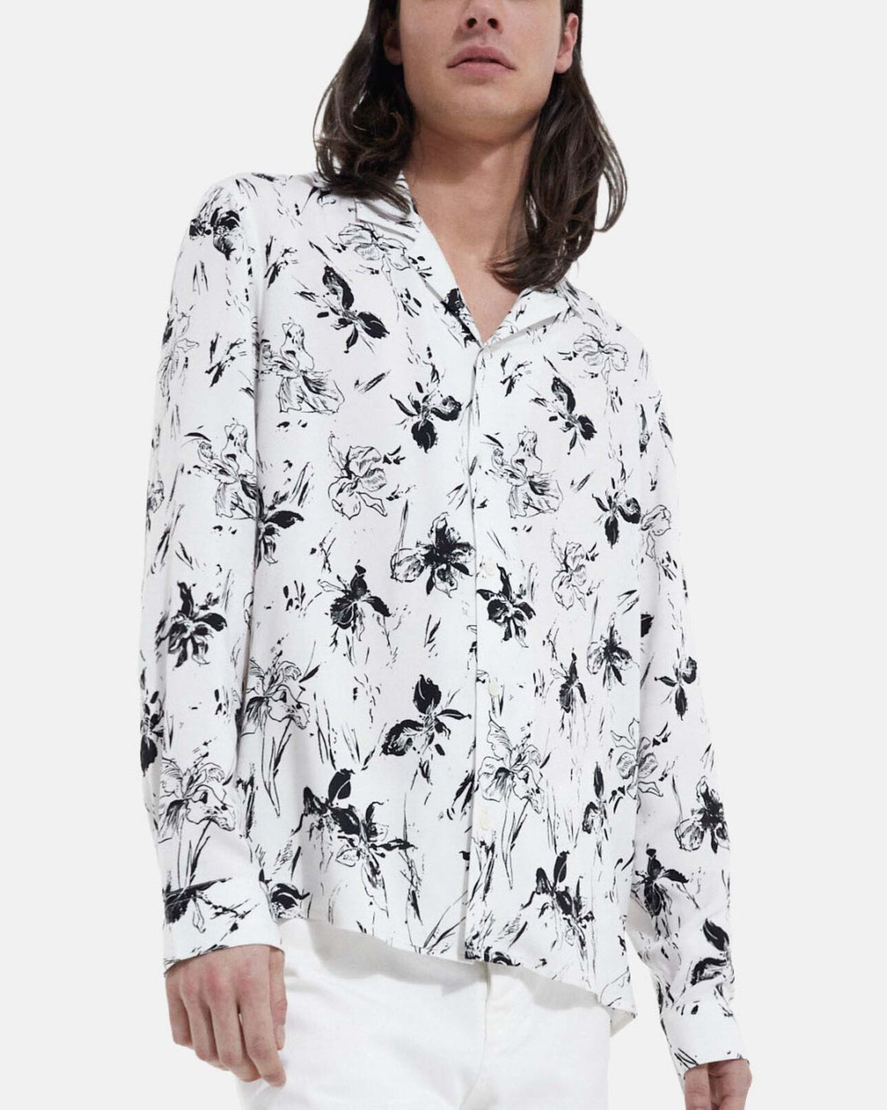 The Kooples MEN WHITE / BLACK men's white shirt with floral print