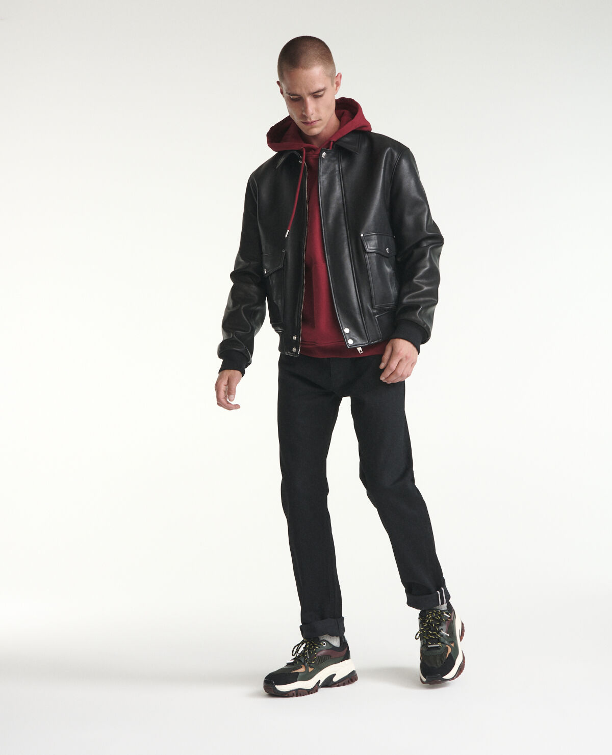 Blouson cuir aviateur a col The Kooples
