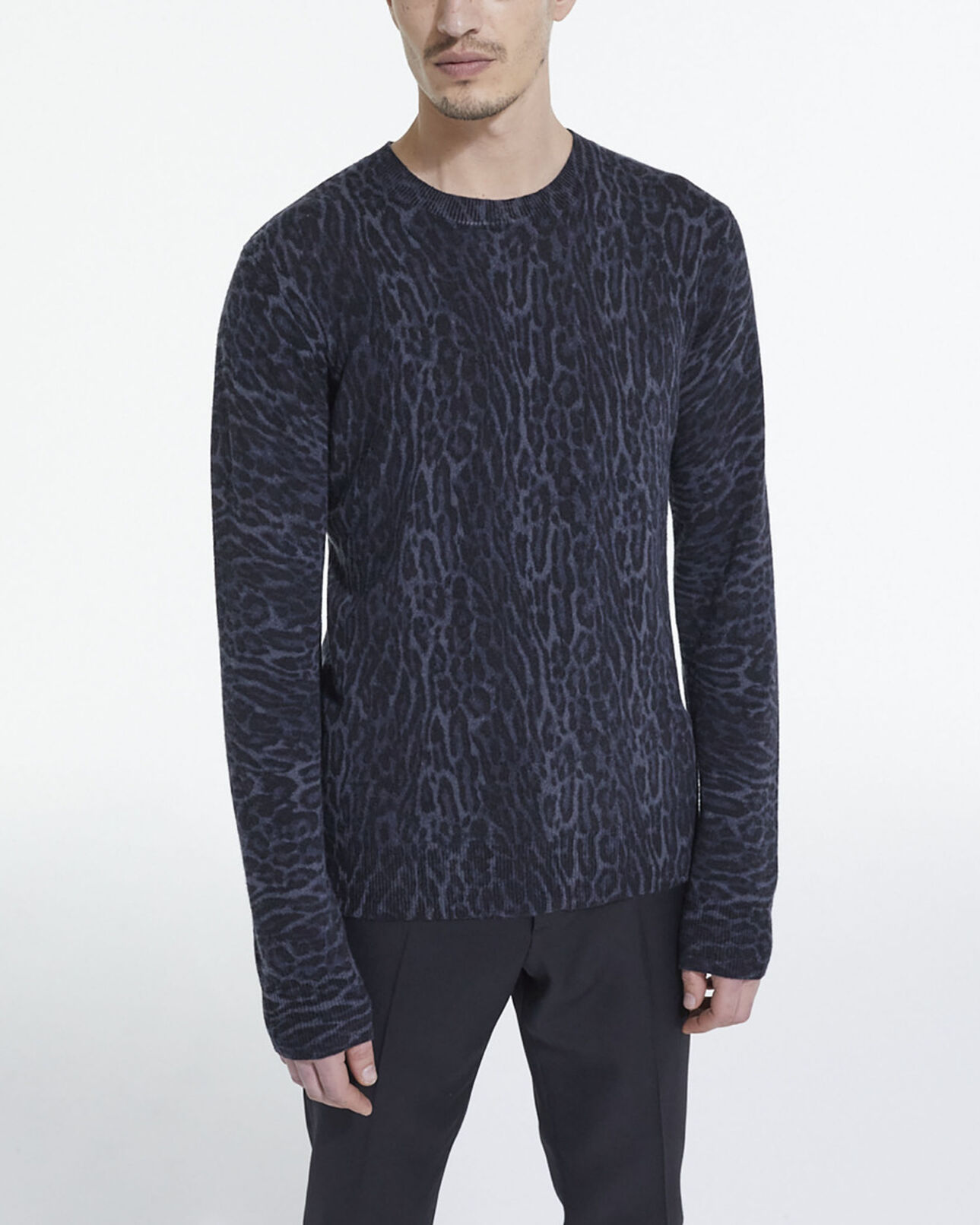 The Kooples MEN BLACK GREY leopard print cashmere sweater