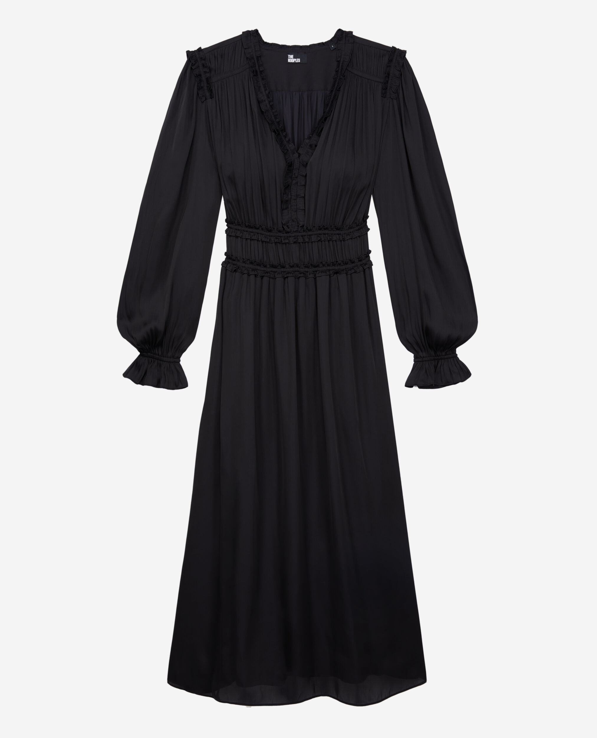 Vestido largo negro fruncidos, BLACK, hi-res image number null