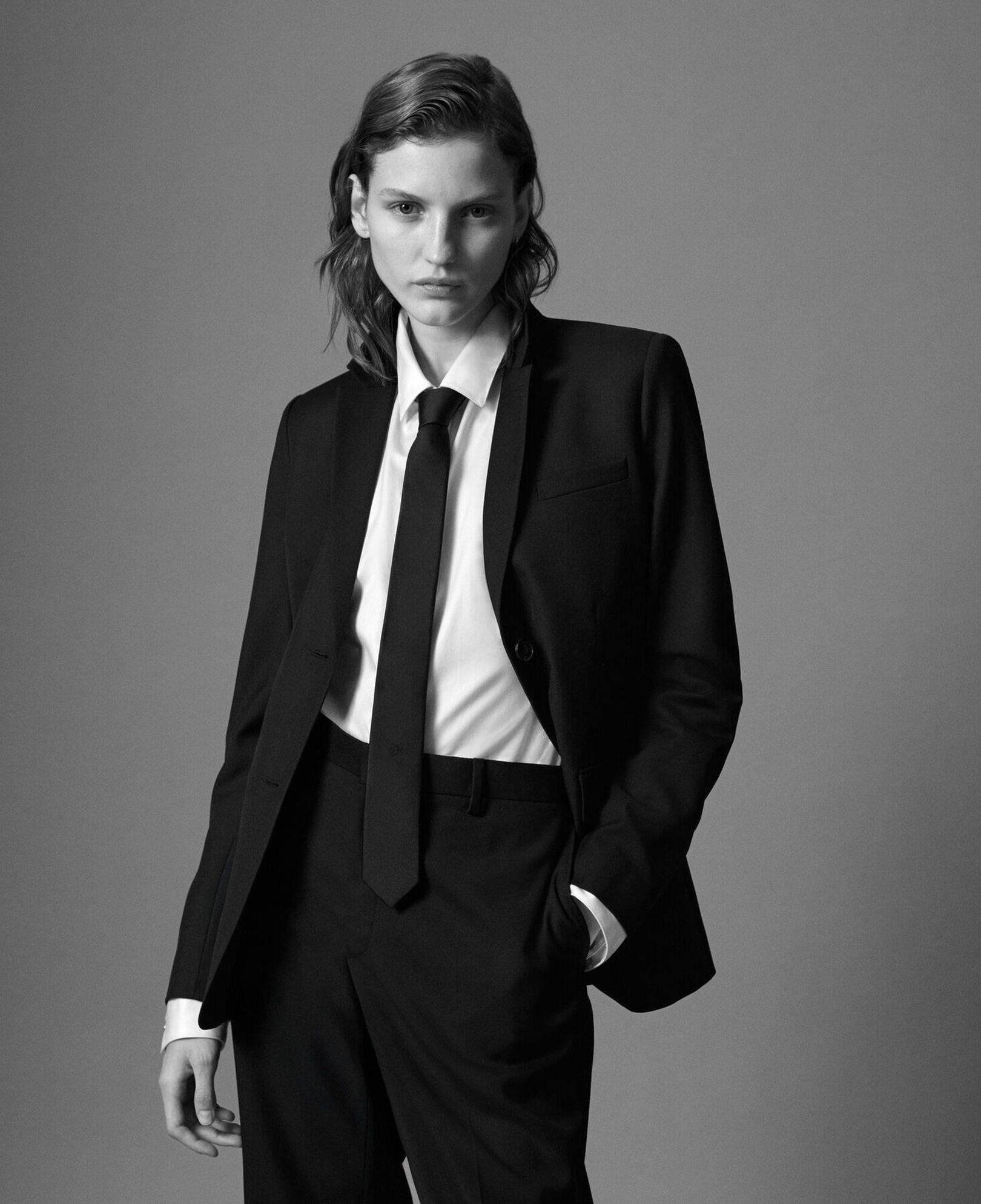 The Kooples WOMEN BLACK black wool suit jacket cinched cut