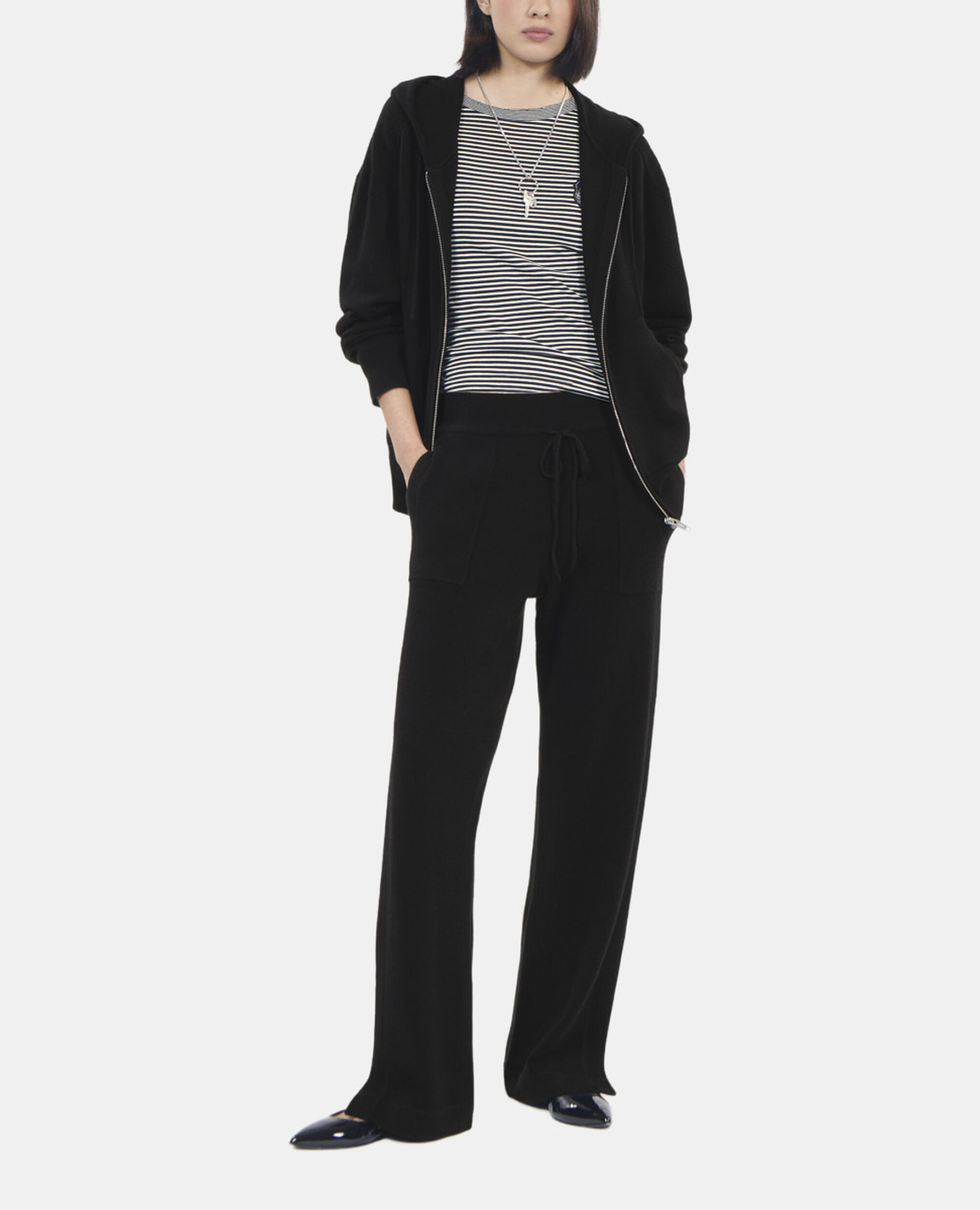 Schwarze Hose aus Kaschmirwolle, BLACK, hi-res image number null