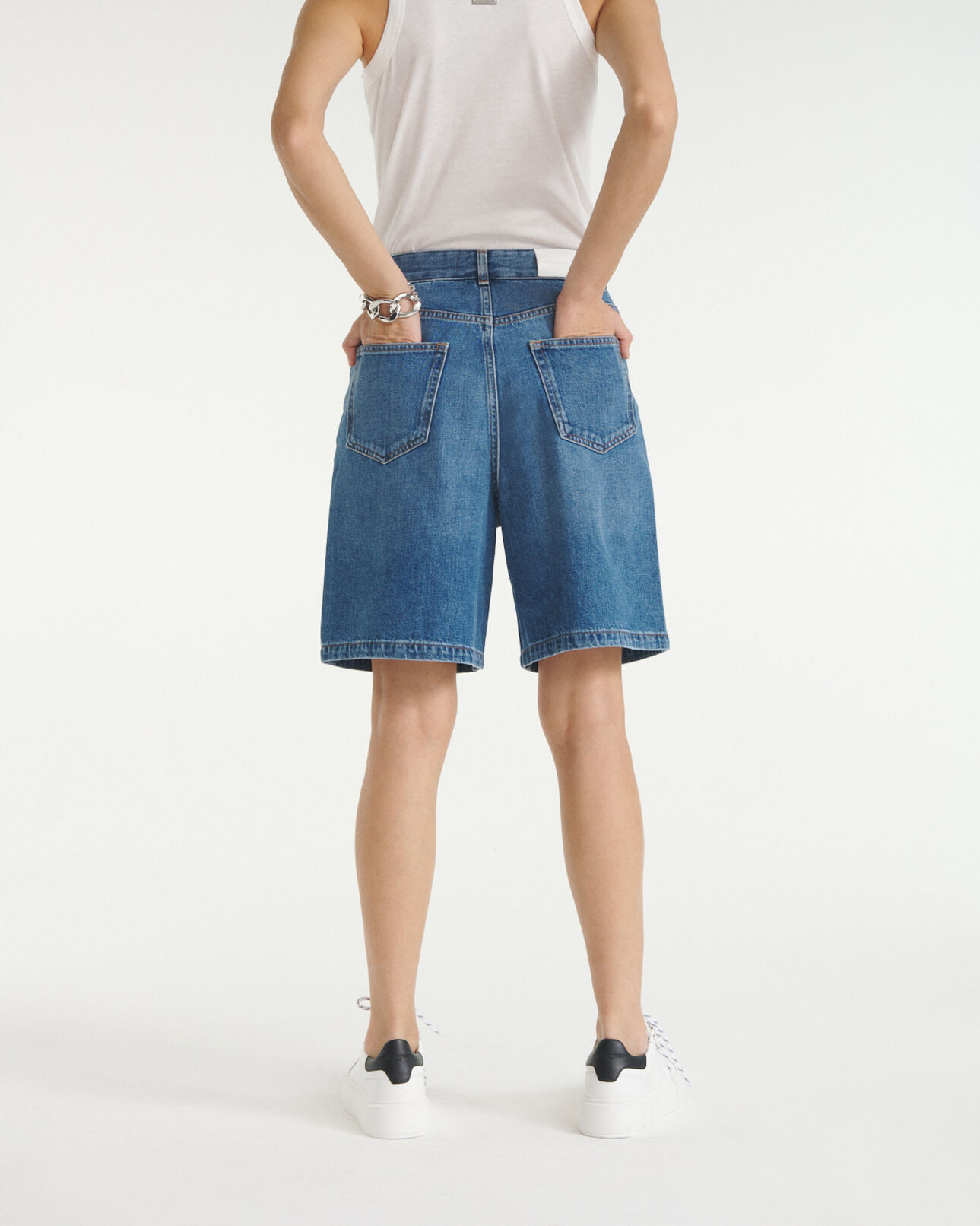 The Kooples WOMEN BLUE DENIM blue denim shorts with cuffs