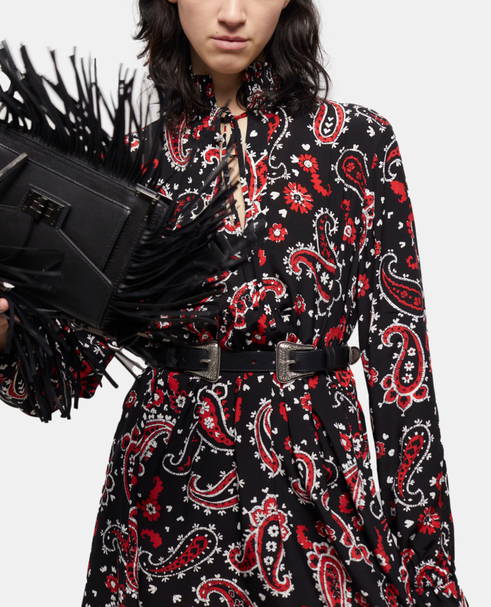 Kurzes Kleid mit Print, BLACK - RED, hi-res image number null