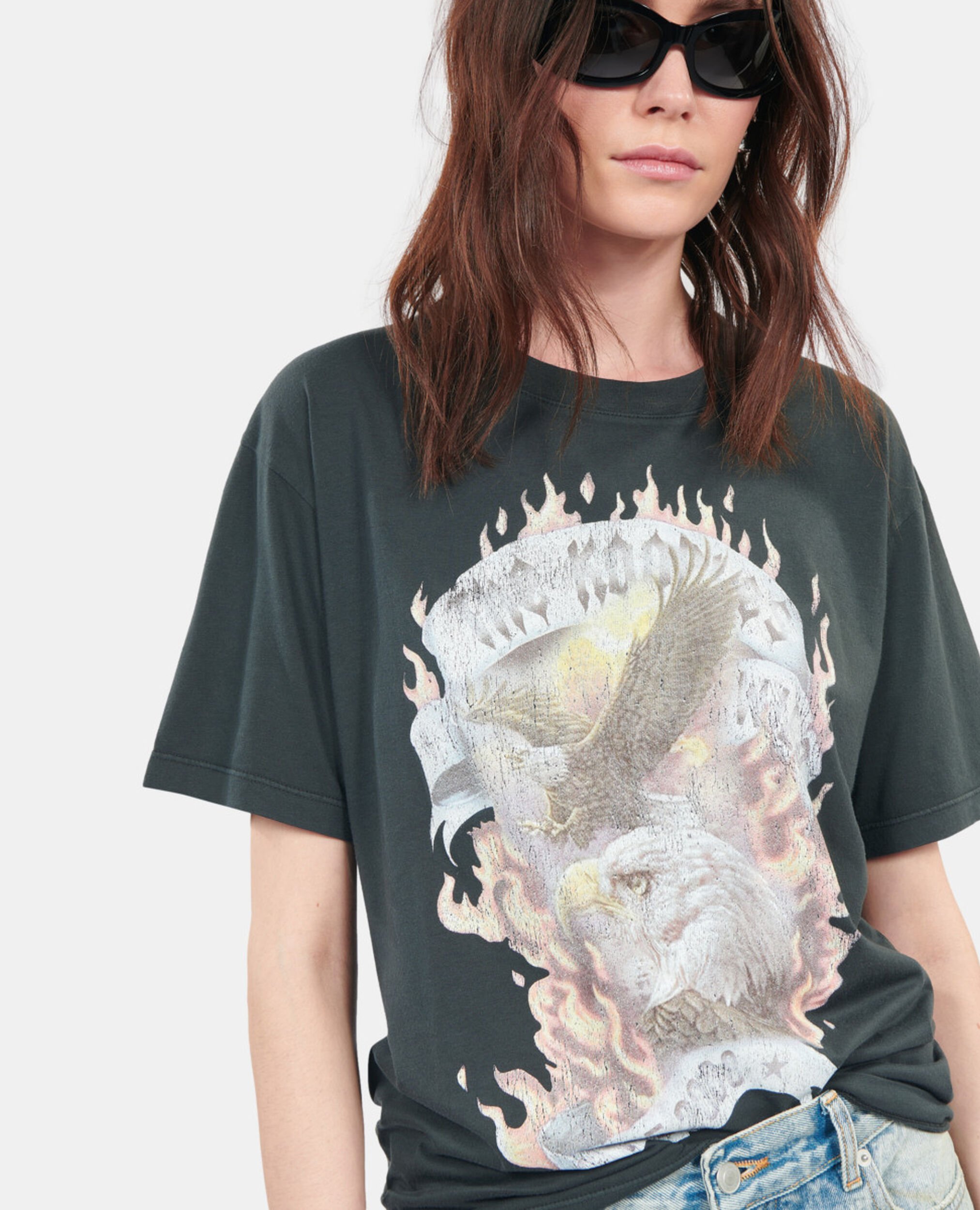 Black Eagles on fire serigraphy t-shirt, BLACK WASHED, hi-res image number null