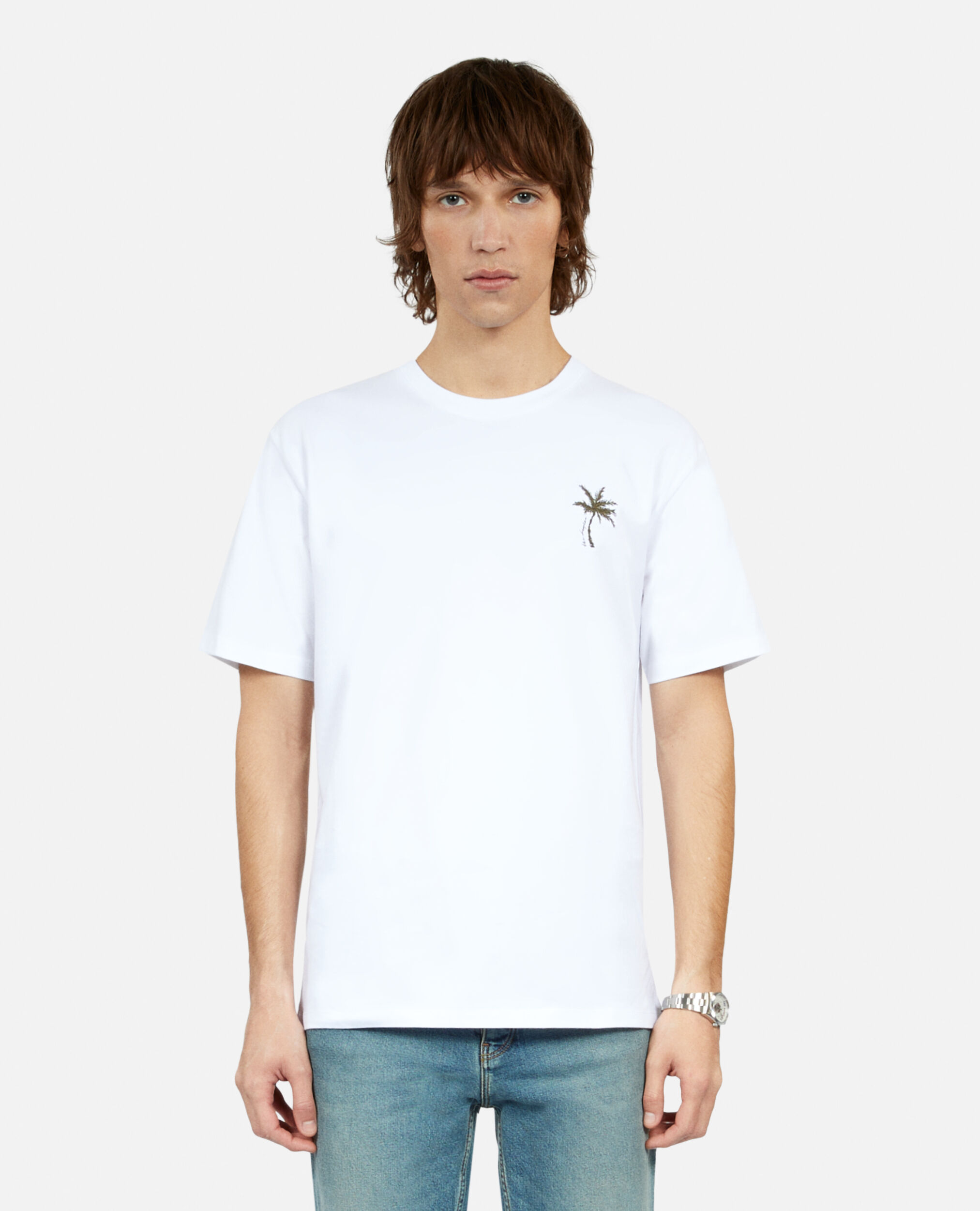Camiseta blanca bordado palmeras, WHITE, hi-res image number null