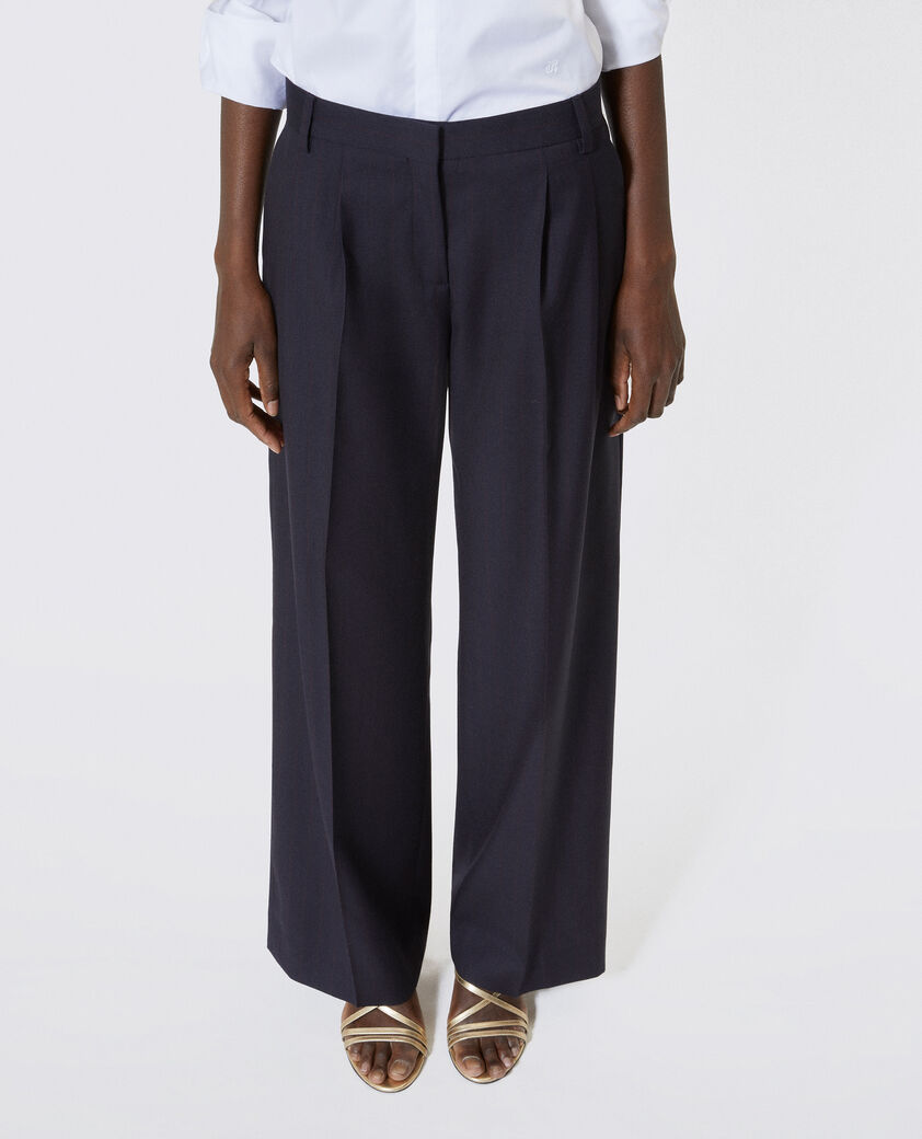 The Kooples FEMME NAVY-RED pantalon tailleur large en laine ray&eacute; marine