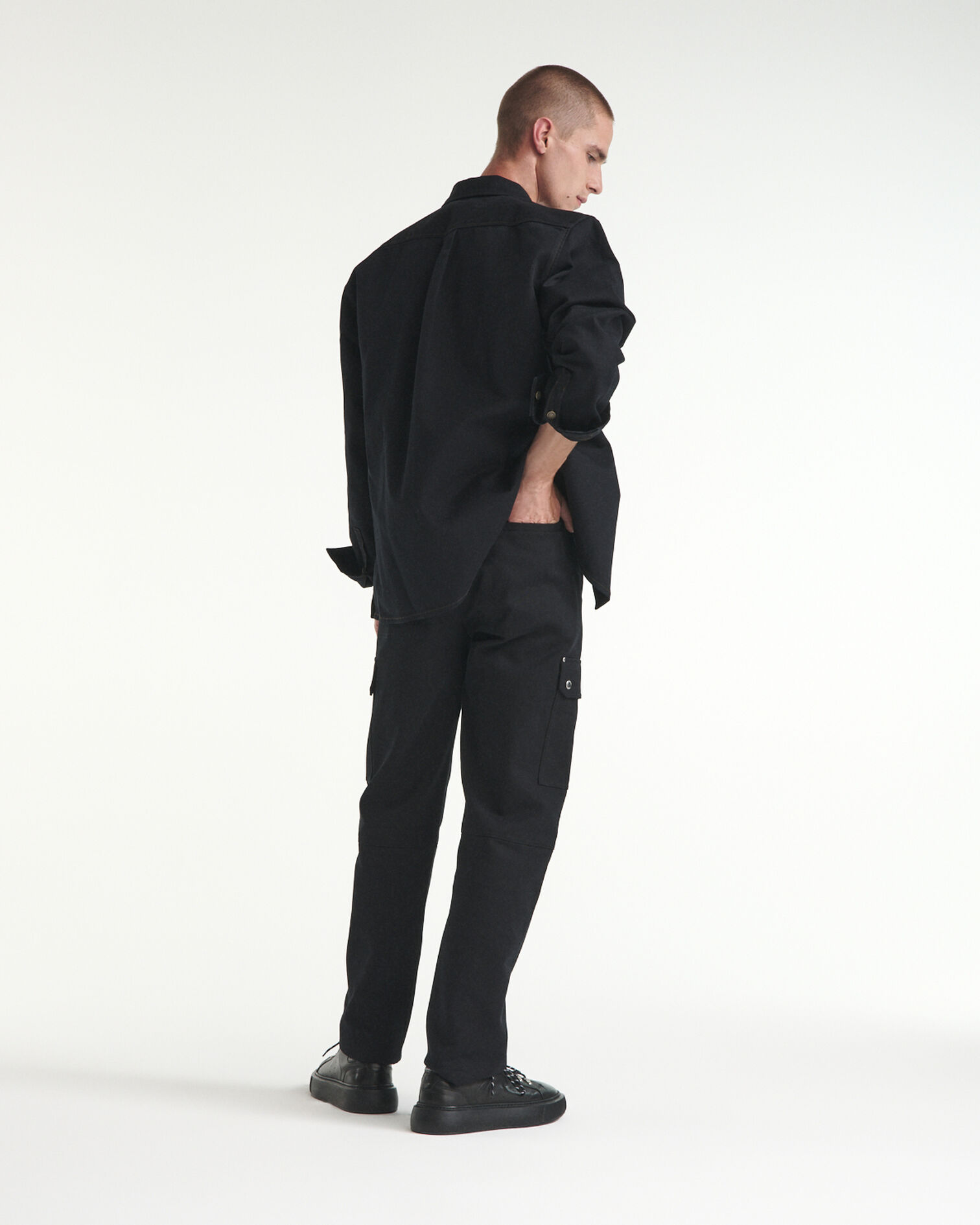 Black jean shirt with patch pockets, BLACK, hi-res image number null