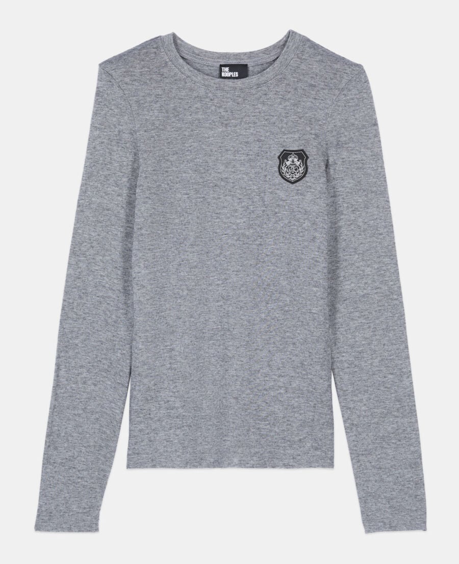 The Kooples WOMEN GREY MELANGE long sleeved printed t-shirt