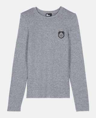 The Kooples WOMEN GREY MELANGE long sleeved printed t-shirt